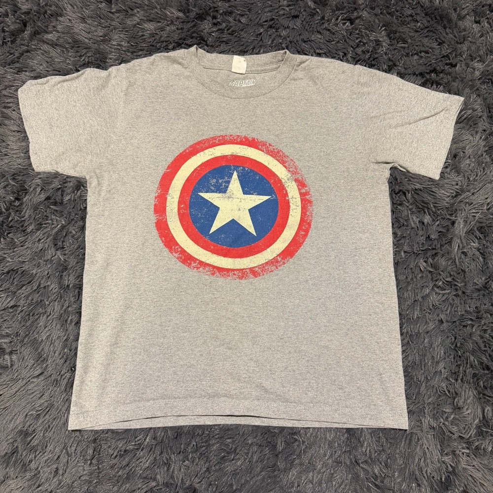 Marvel Captain America Shield Graphic T-Shirt Gray Mens Medium Distressed Logo